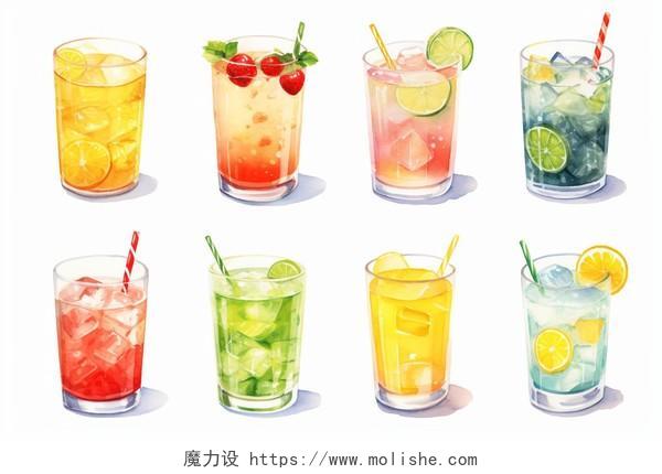 果汁饮品冰饮水彩AI插画